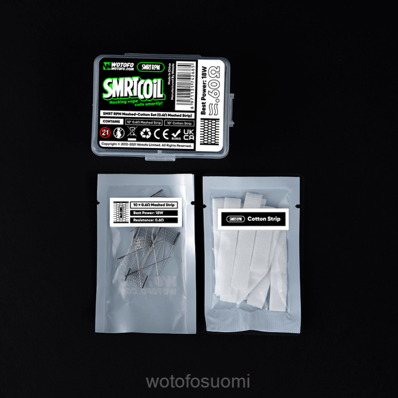 4Z6VH365 Wotofo SMRT rpm mesh-cotton setti 0,6 ohm verkko+puuvilla | Wotofo Flavors